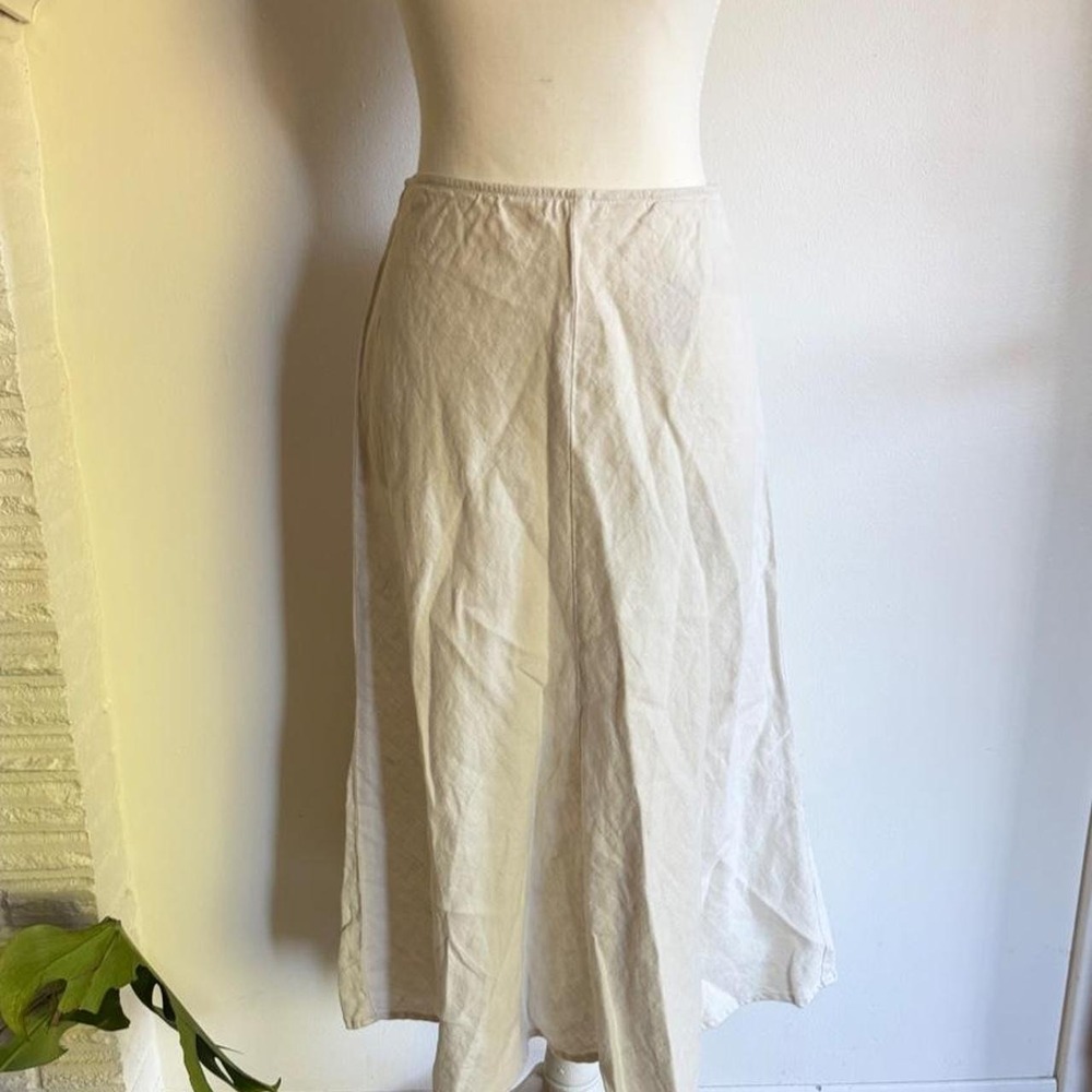 Eileen Fisher white linen midi skirt with elastic waistband
